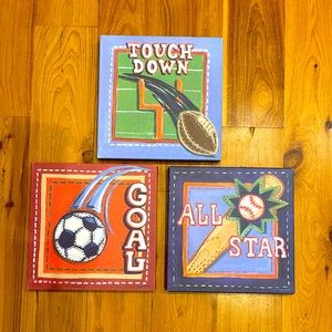 Oops Daisy Too sports themed wall art. Set of 3.